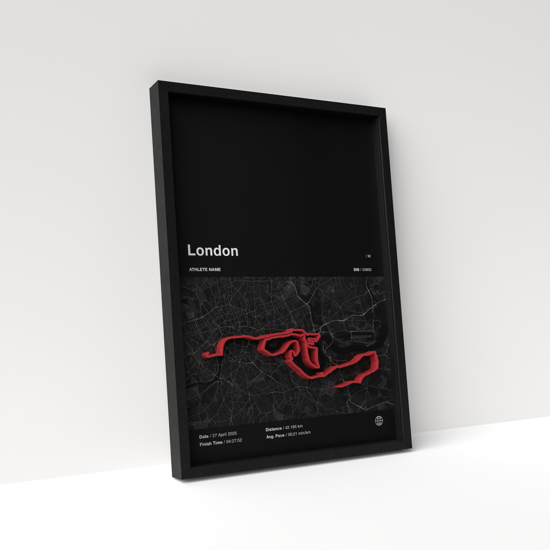 London Marathon – A4 Dark Edition – 3D Race Frame (including medal holder)