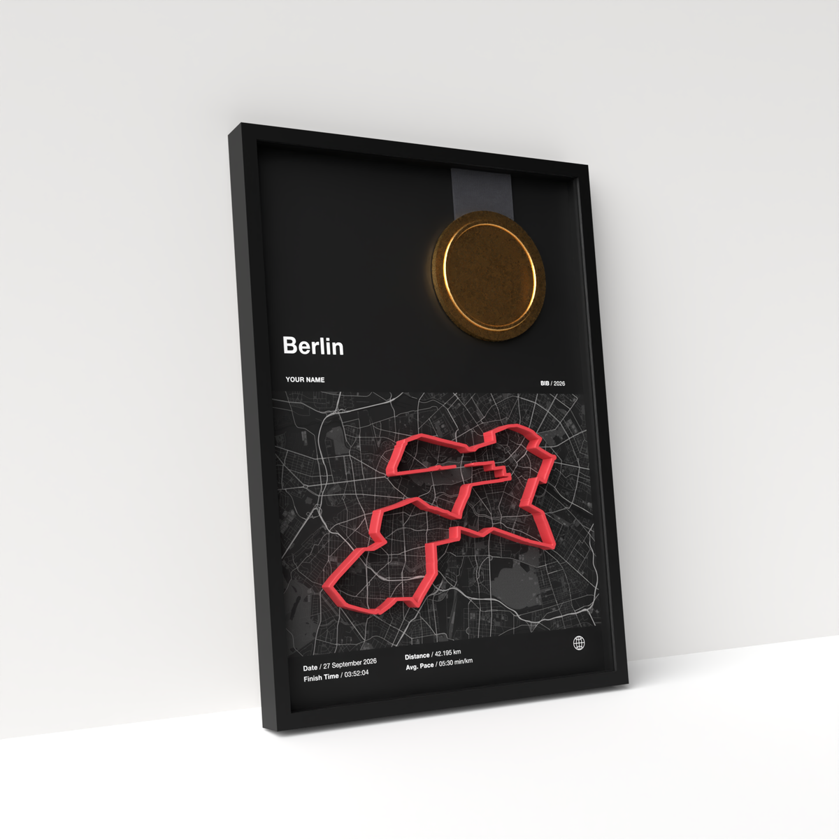 Berlin Marathon – A4 Dark Edition – 3D Race Frame
