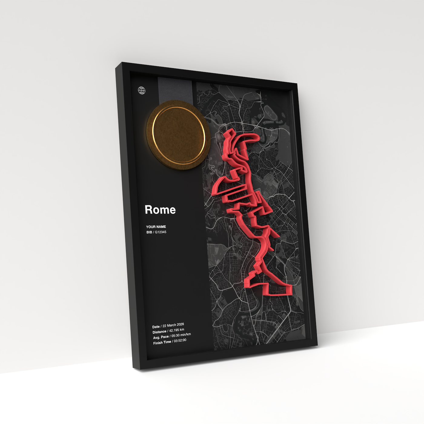 Rome Marathon – A4 Dark Edition – 3D Race Frame