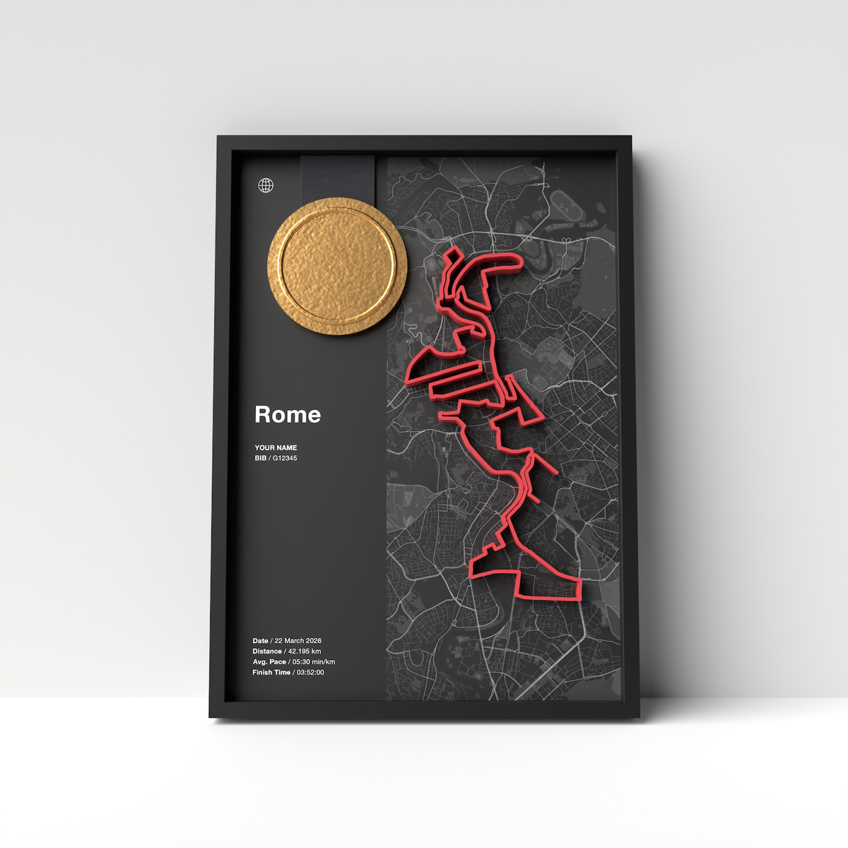 Rome Marathon – A4 Dark Edition – 3D Race Frame