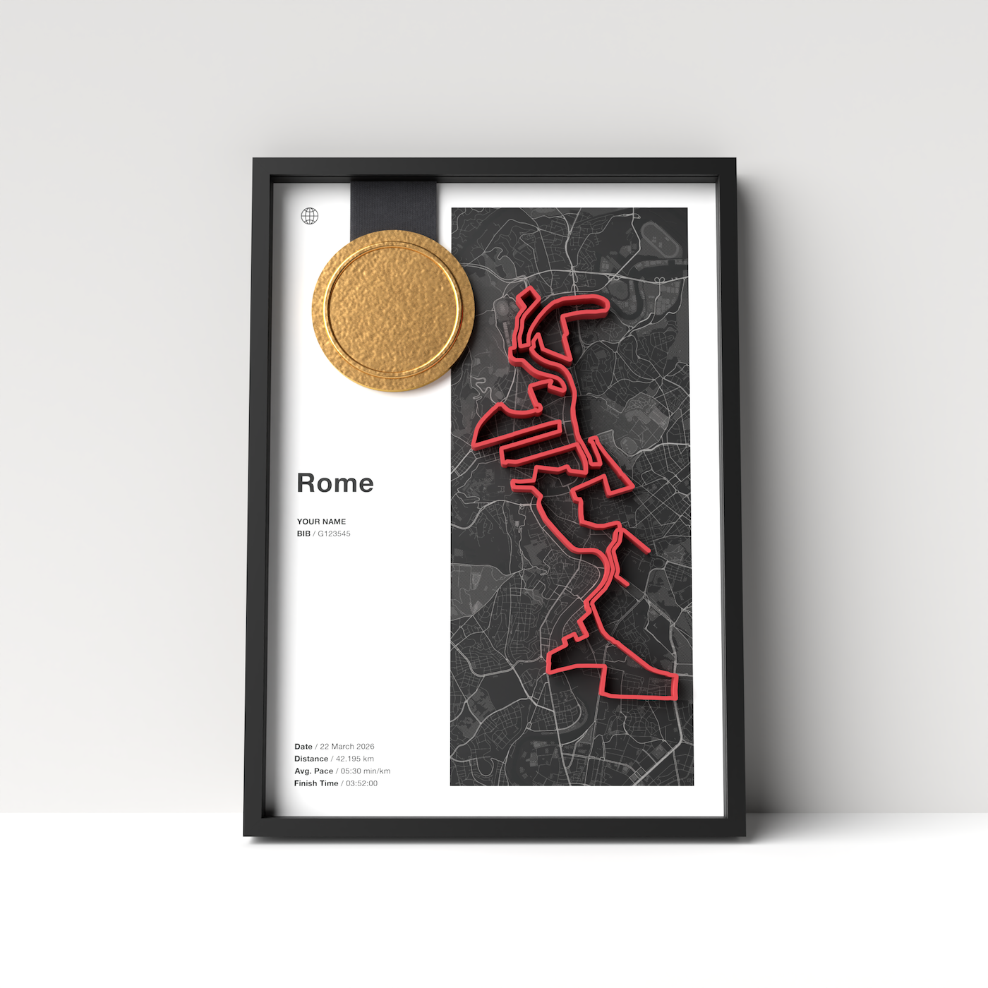 Rome Marathon – A4 White Edition – 3D Race Frame