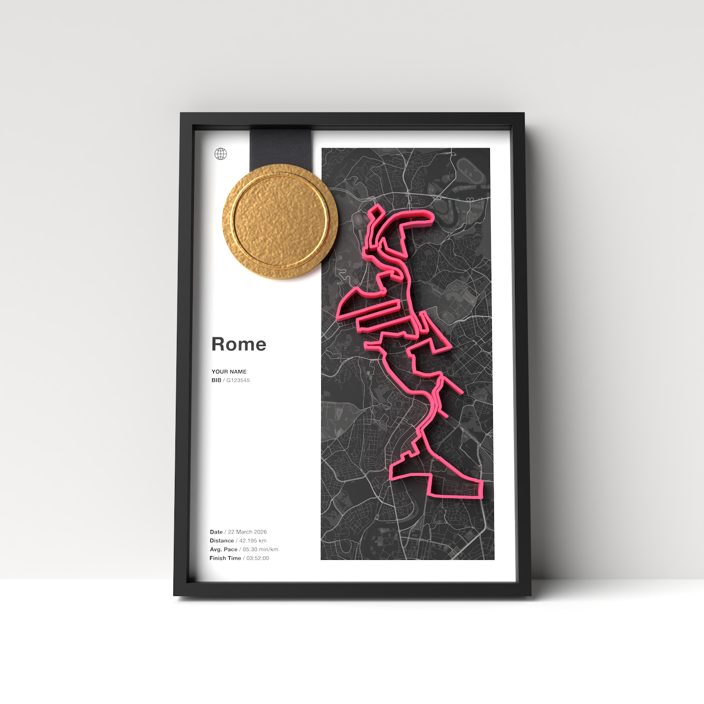 Rome Marathon – A4 White Edition – 3D Race Frame