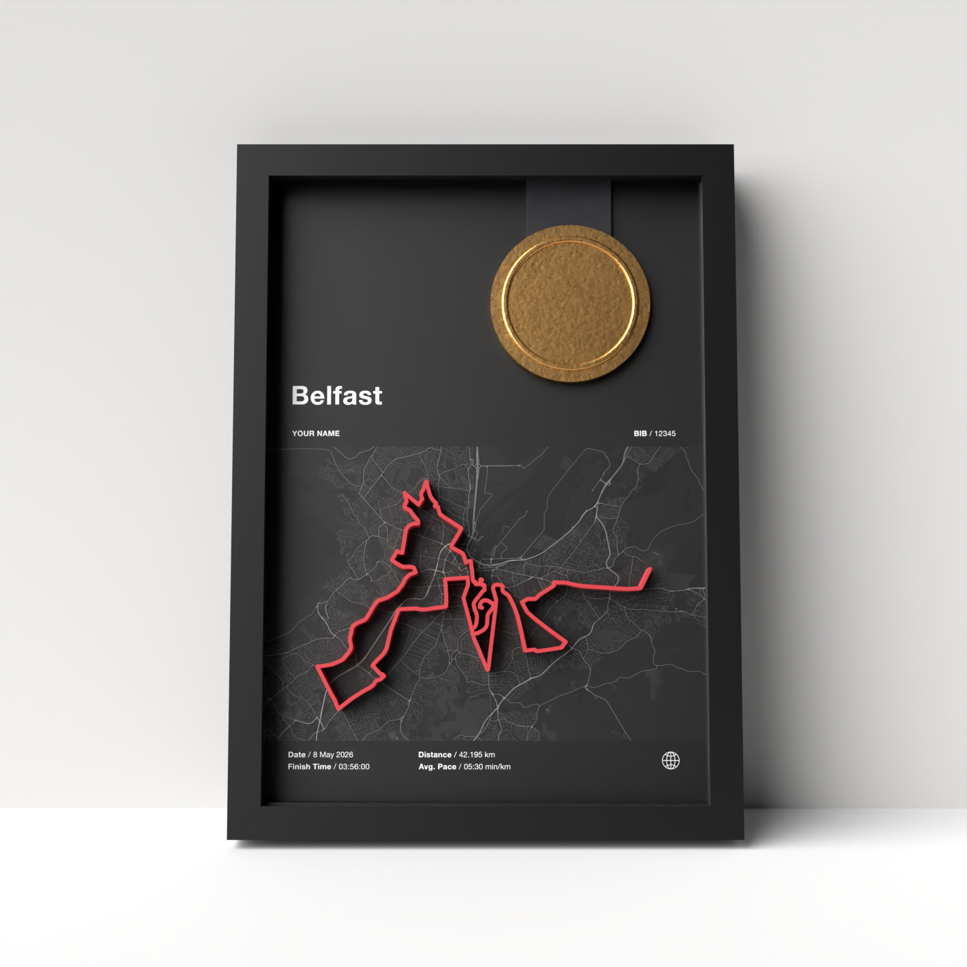 Belfast Marathon – A4 Dark Edition – 3D Race Frame
