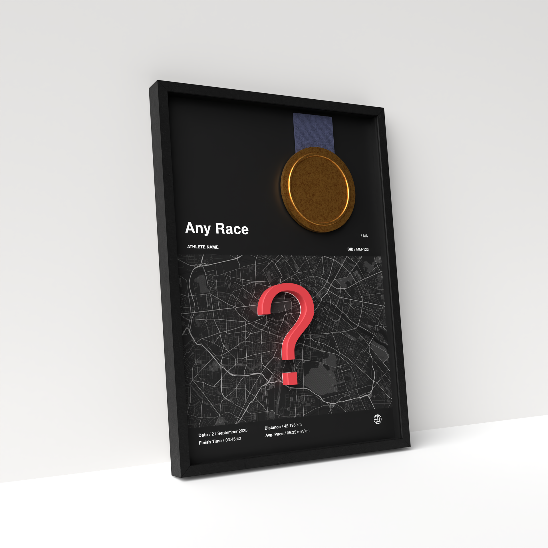 Any Race – Dark Edition – 3D Race Frame (including medal holder)