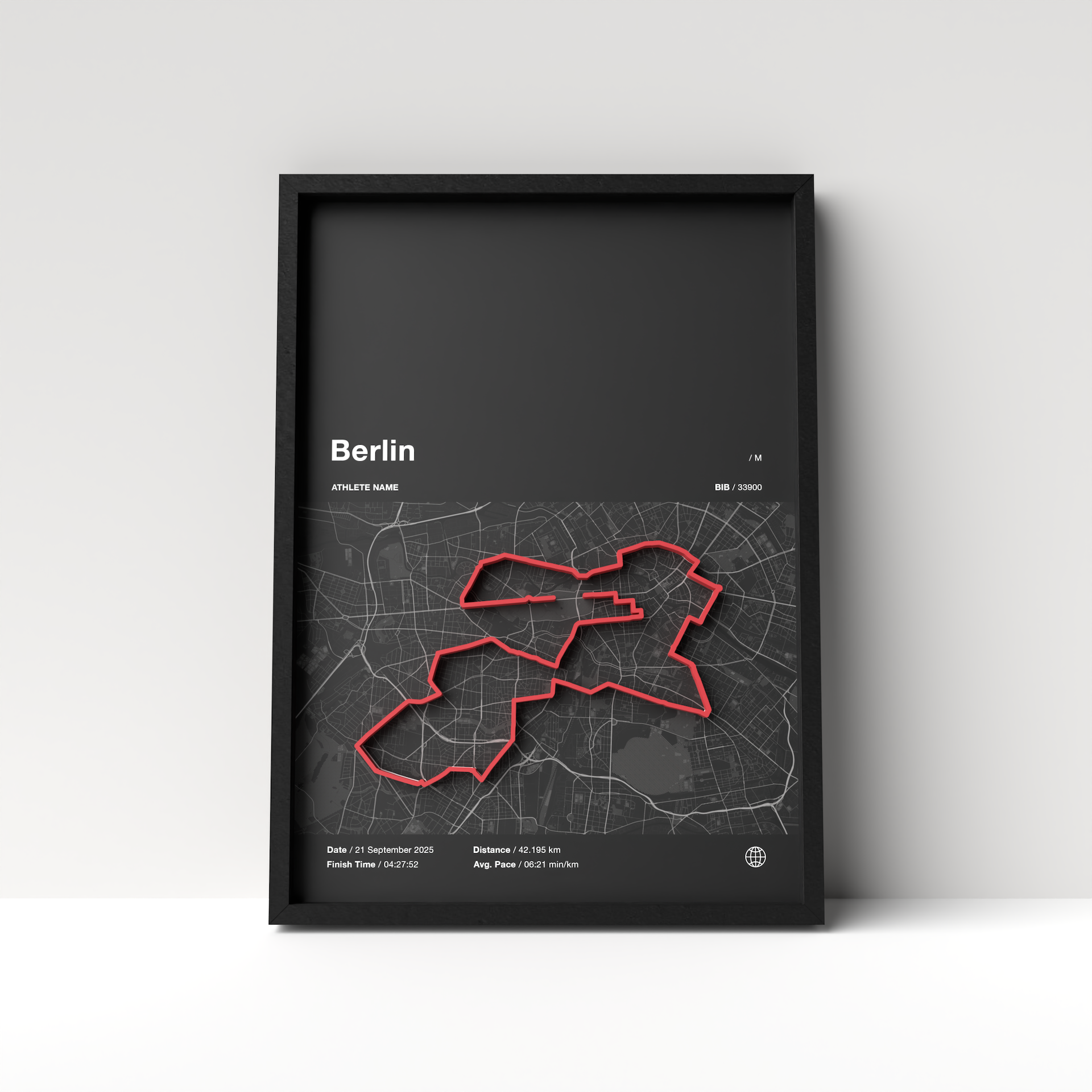 Berlin Marathon – A4 Dark Edition – 3D Race Frame (including medal holder)