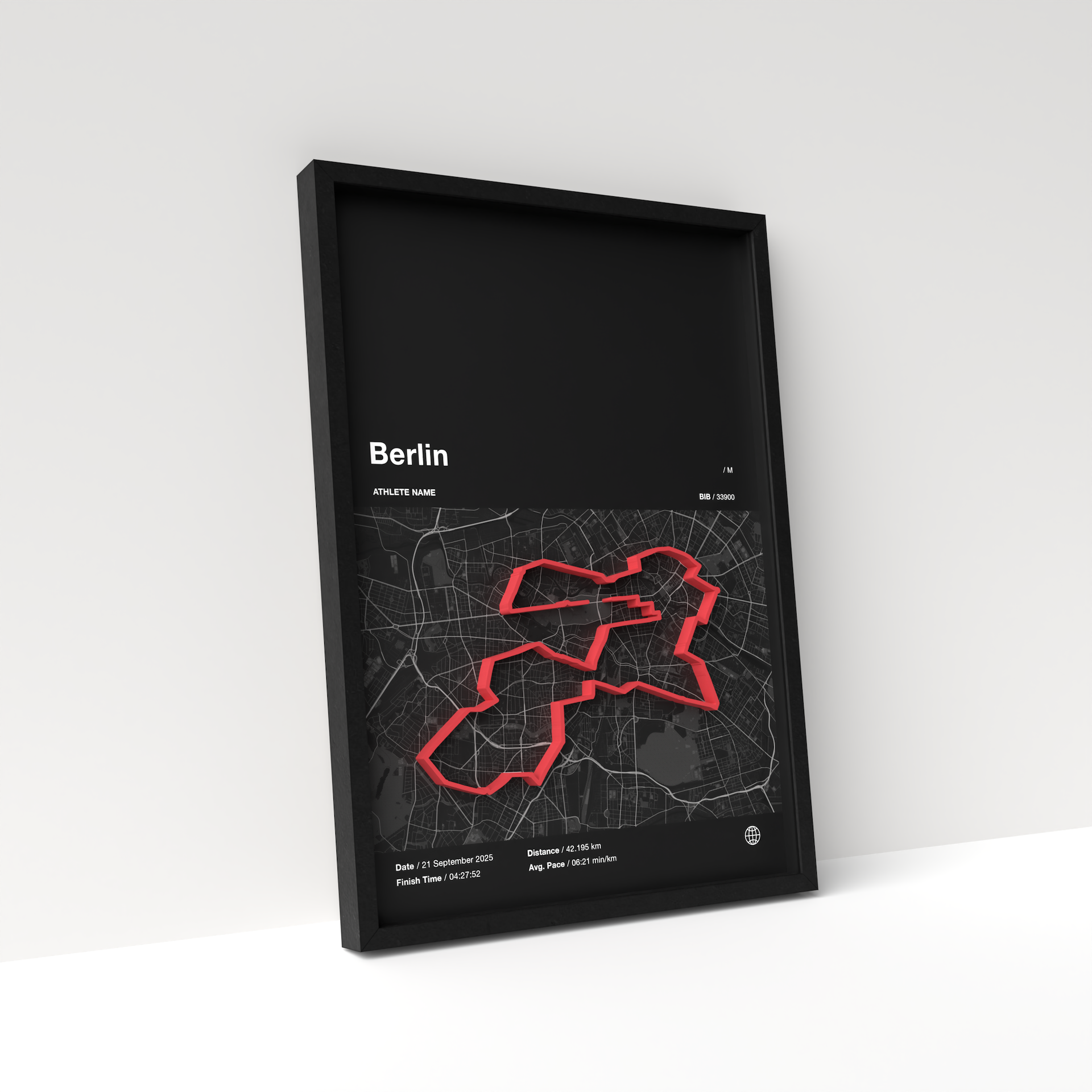 Berlin Marathon – A4 Dark Edition – 3D Race Frame (including medal holder)