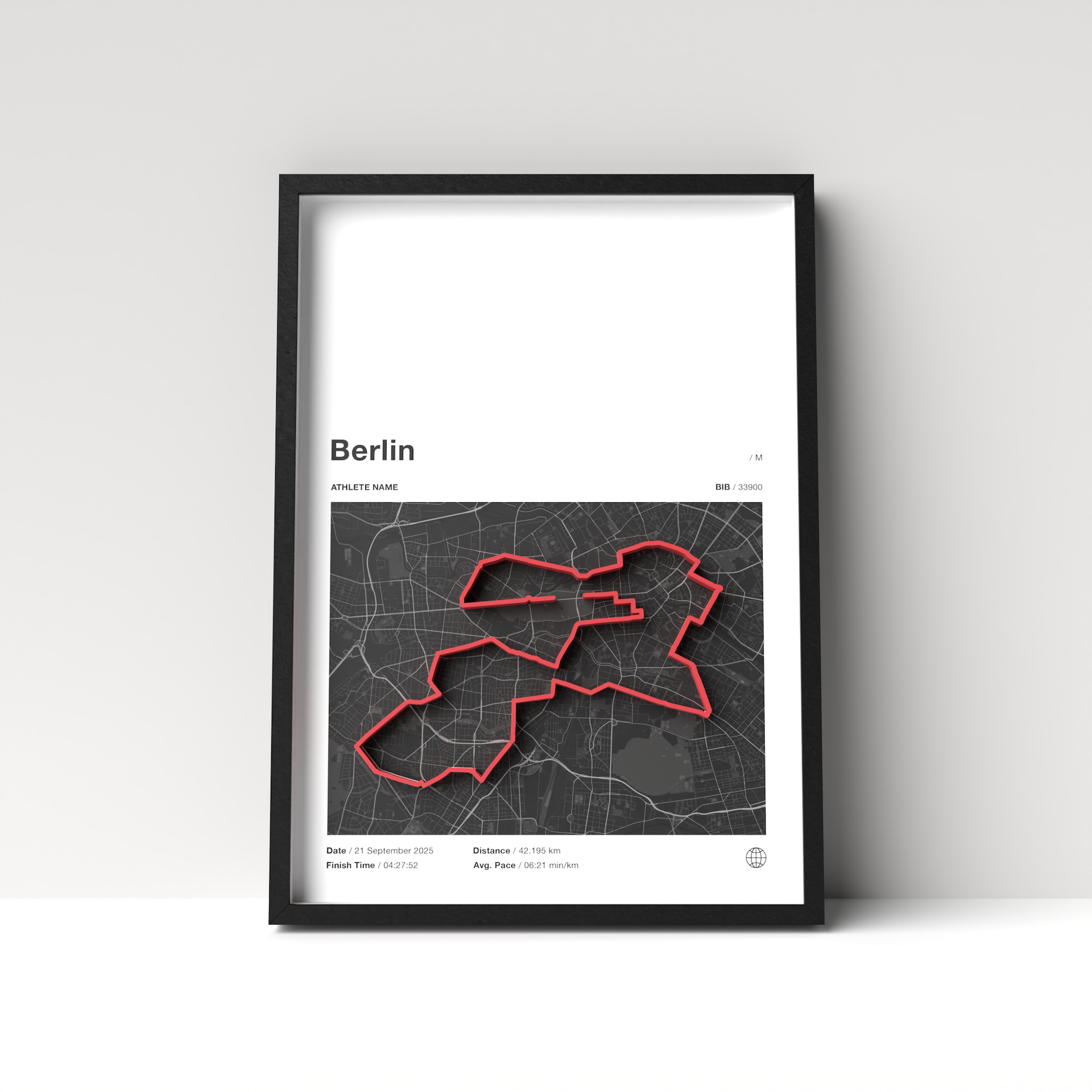 Berlin Marathon – A4 White Edition – 3D Race Frame (including medal holder)