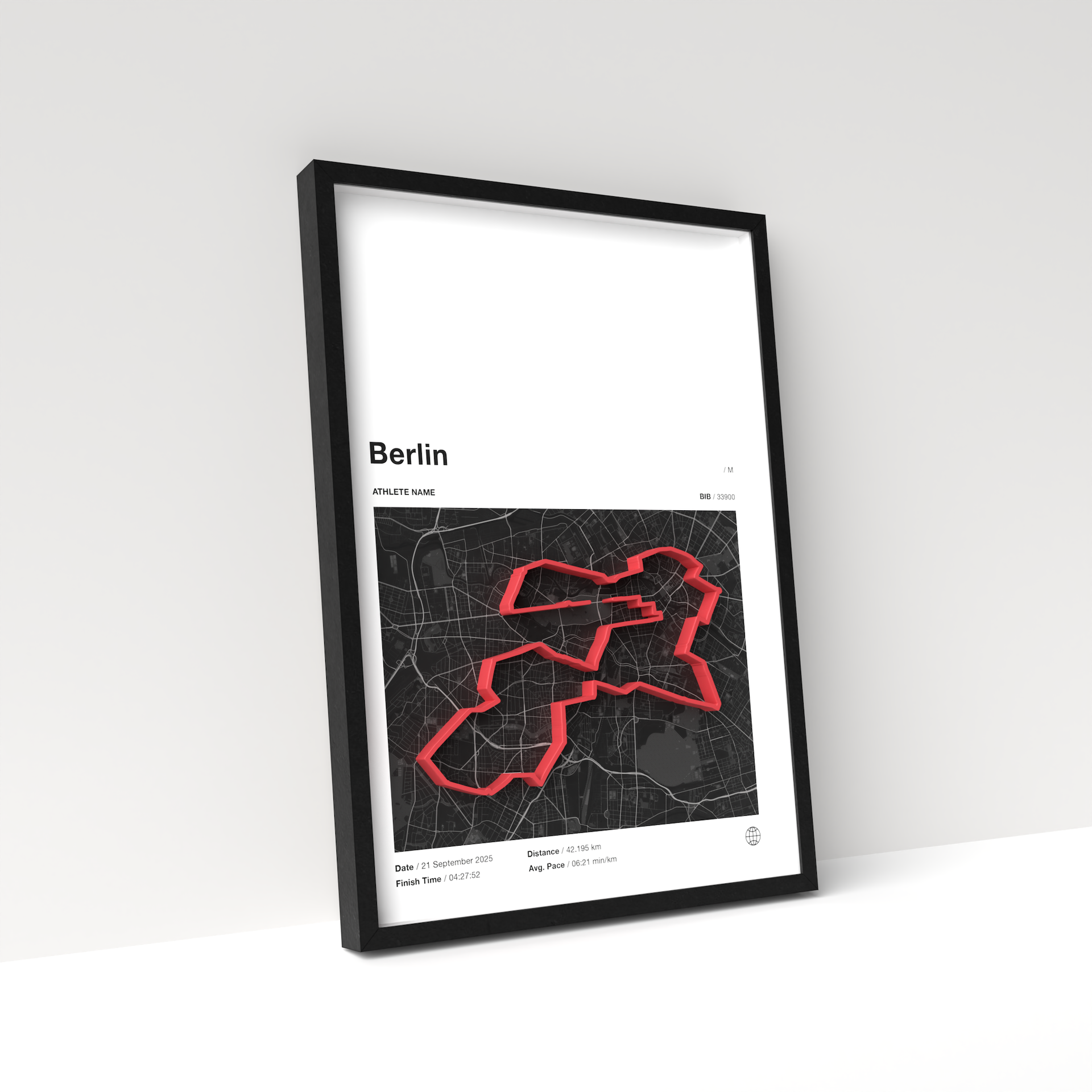Berlin Marathon – A4 White Edition – 3D Race Frame (including medal holder)