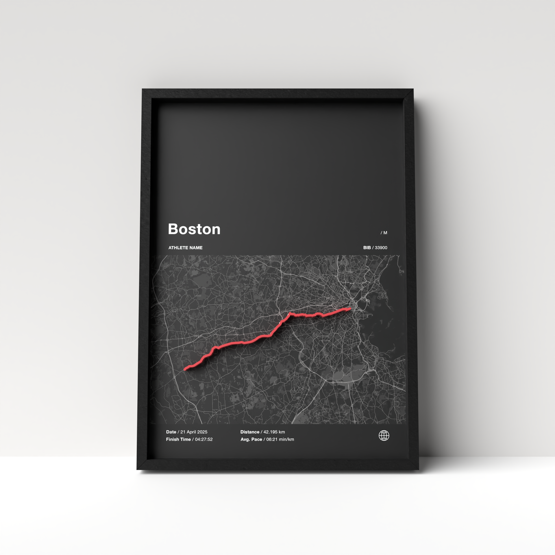 Boston Marathon – Dark Edition – 3D Race Frame (including medal holder)