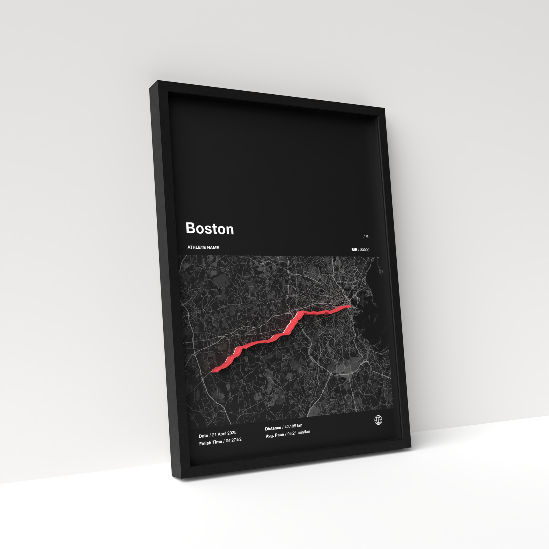 Boston Marathon – Dark Edition – 3D Race Frame (including medal holder)