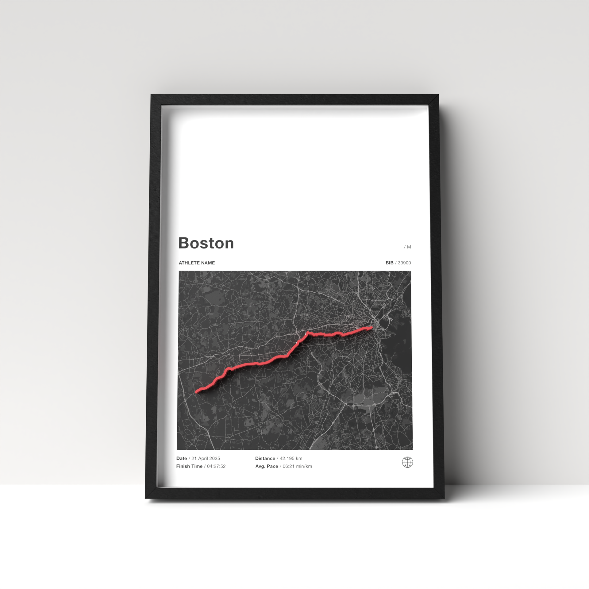 Boston Marathon – A4 White Edition – 3D Race Frame (including medal holder)