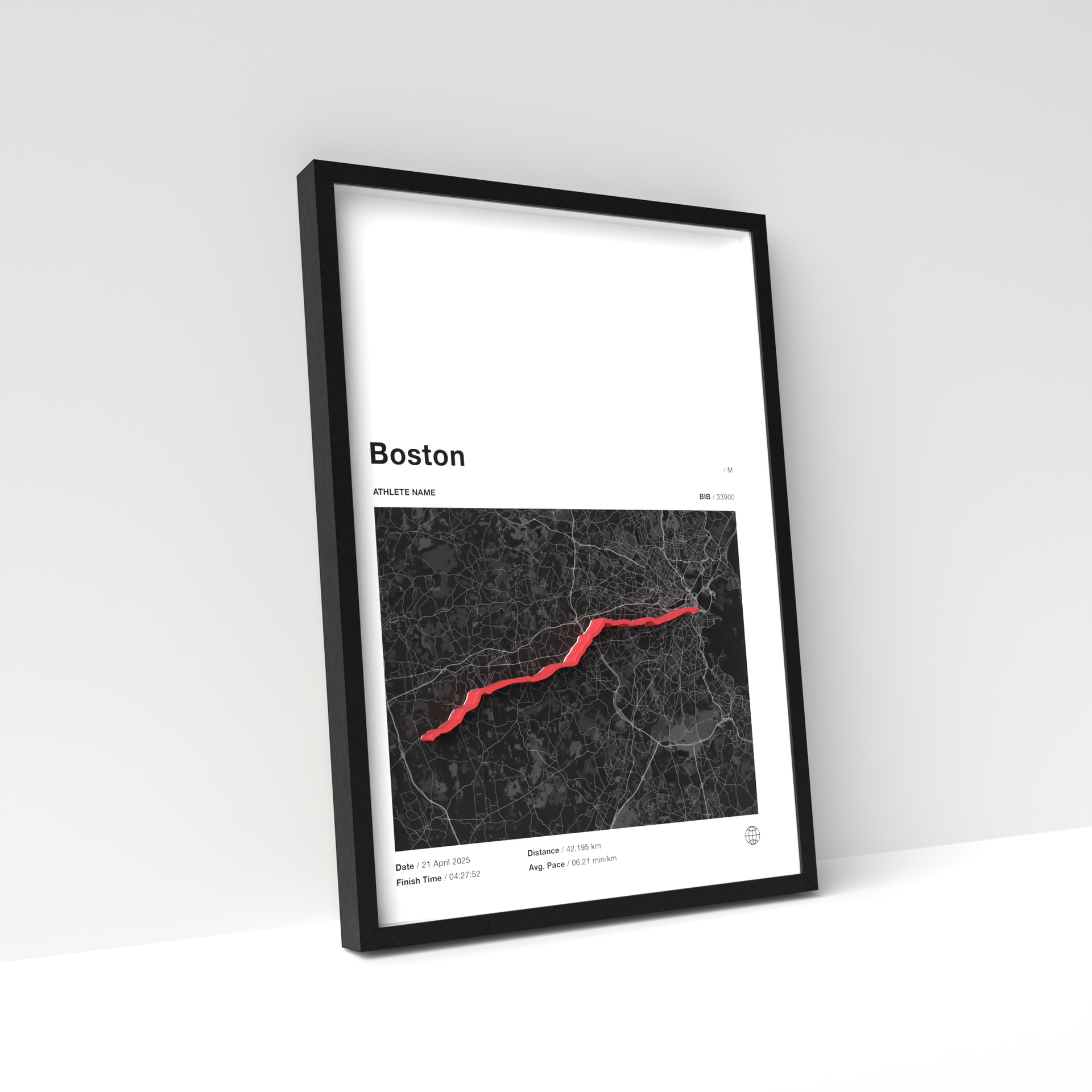 Boston Marathon – A4 White Edition – 3D Race Frame (including medal holder)
