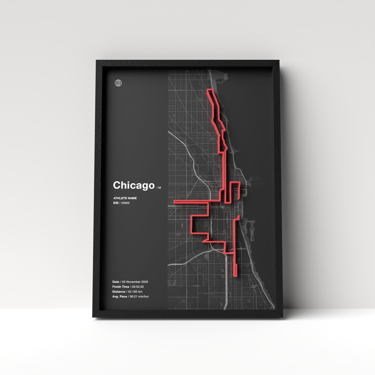 Chicago Marathon – A4 Dark Edition – 3D Race Frame
