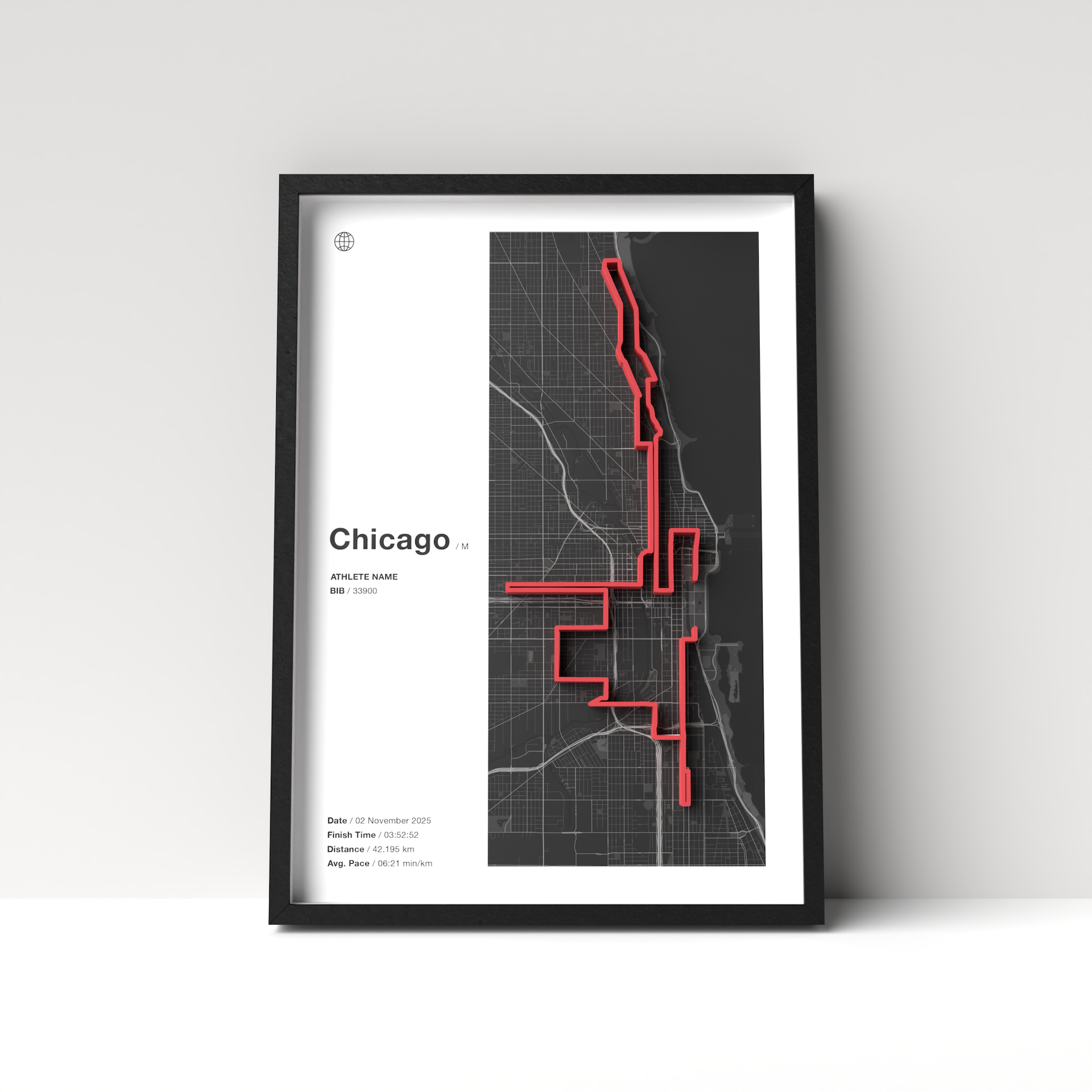 Chicago Marathon – A4 White Edition – 3D Race Frame (including medal holder)