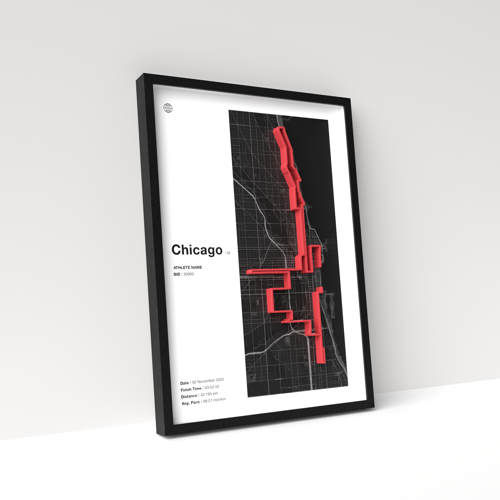 Chicago Marathon – A4 White Edition – 3D Race Frame (including medal holder)