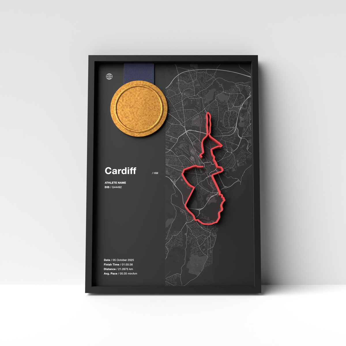 Cardiff Half Marathon – A4 Dark Edition – 3D Race Frame