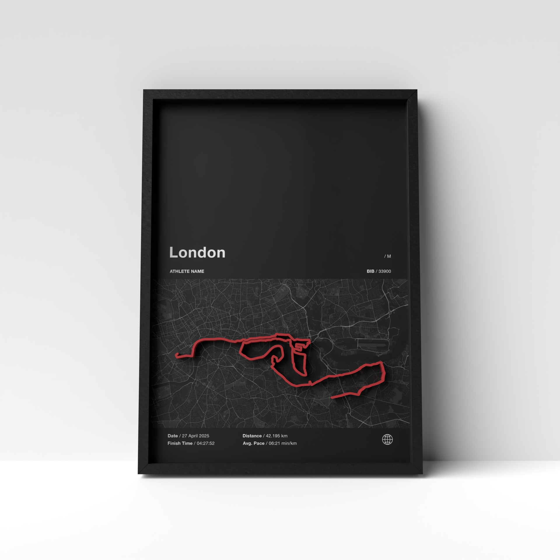 London Marathon – A4 Dark Edition – 3D Race Frame (including medal holder)