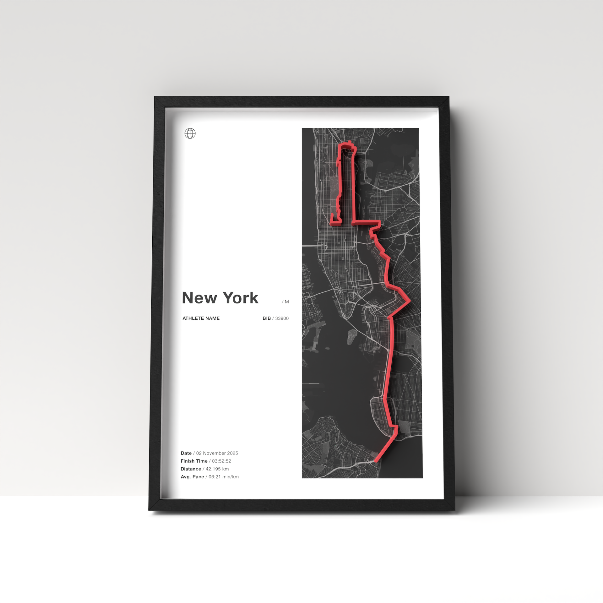 New York City Marathon – A4 White Edition – 3D Race Frame (including medal holder)