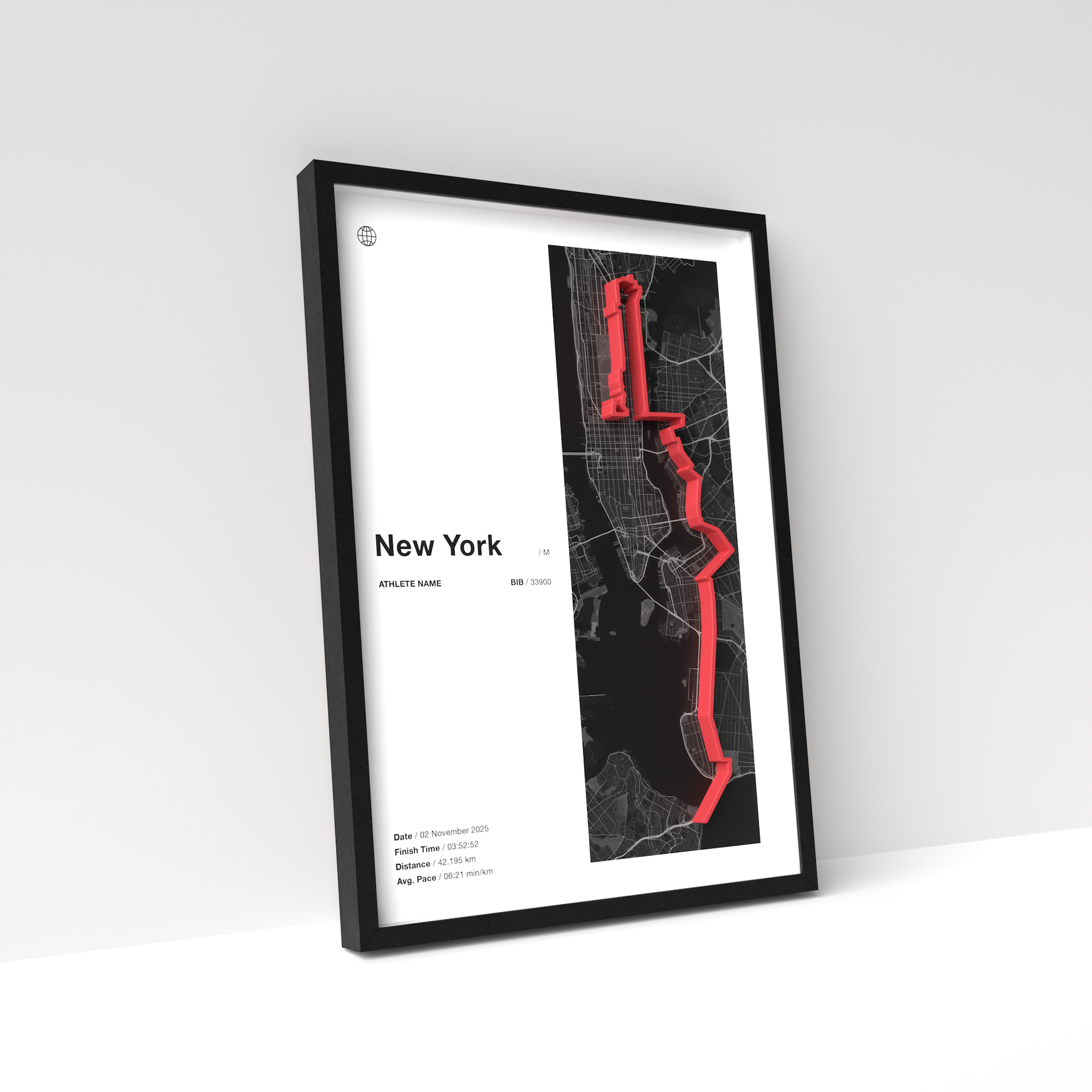 New York City Marathon – A4 White Edition – 3D Race Frame (including medal holder)