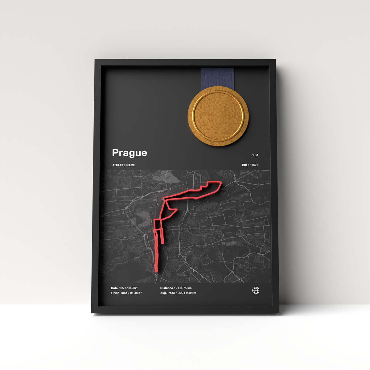 Prague Half Marathon – A4 Dark Edition – 3D Race Frame