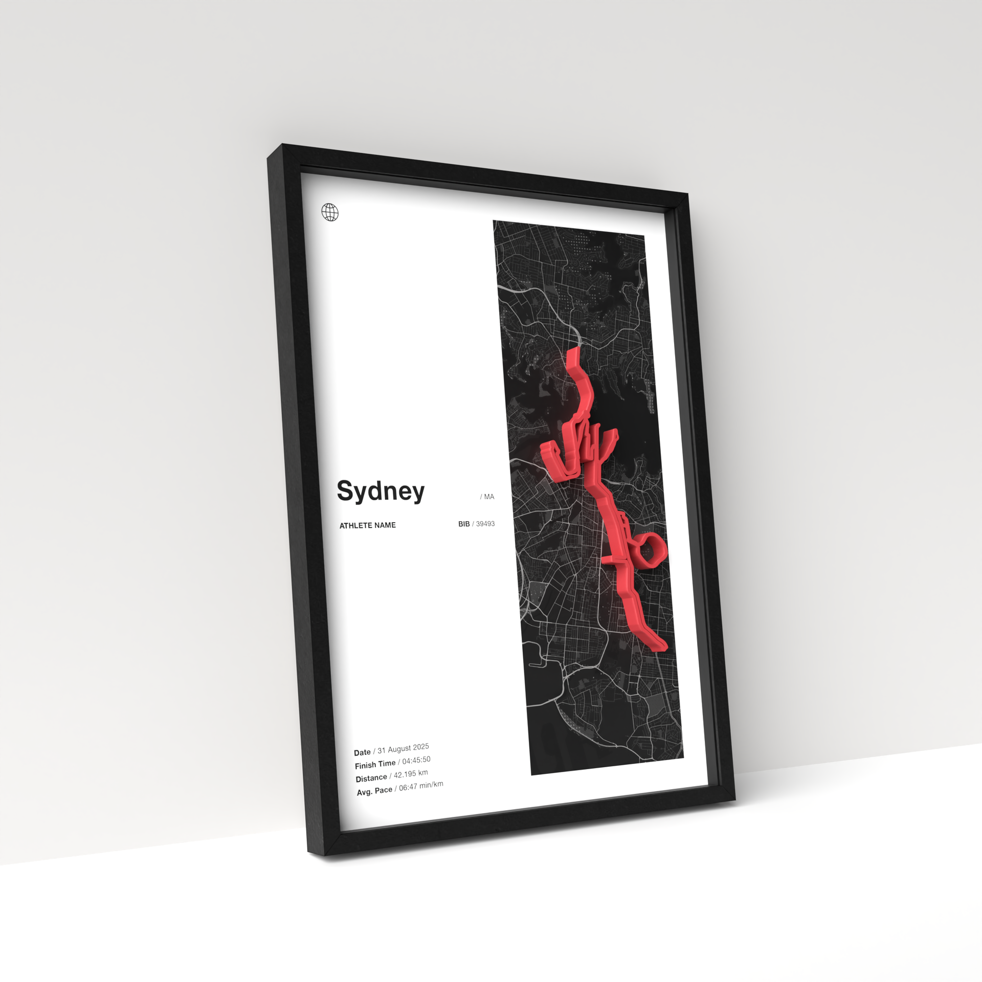 Sydney Marathon – A4 White Edition – 3D Race Frame (including medal holder)