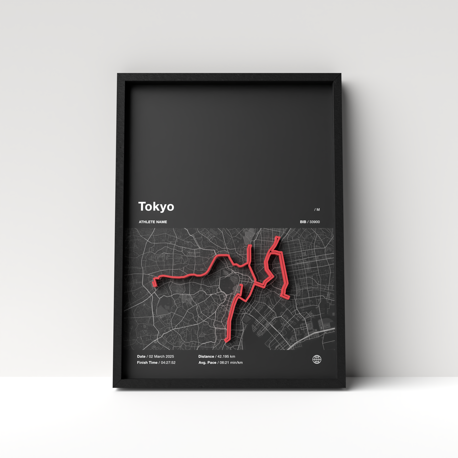 Tokyo Marathon – A4 Dark Edition – 3D Race Frame (including medal holder)