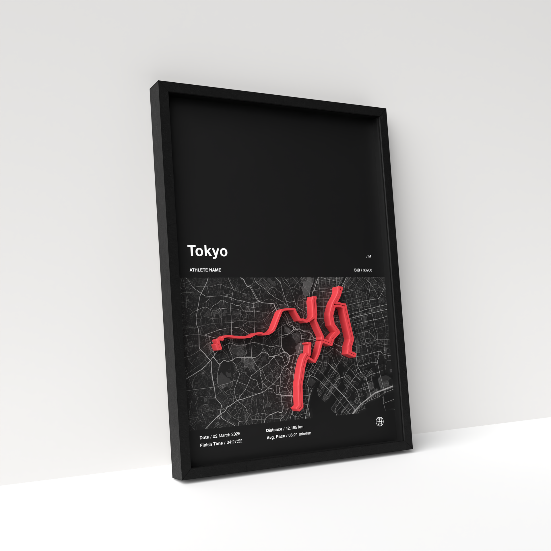 Tokyo Marathon – A4 Dark Edition – 3D Race Frame (including medal holder)